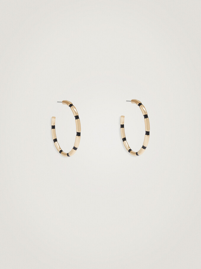 Enamel Hoop Earrings, Black, hi-res