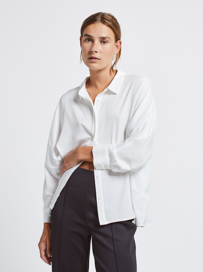 Loose-Fitting Plain Shirt, Ecru, hi-res