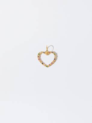 925 Silver Heart Charm, Multicolor, hi-res
