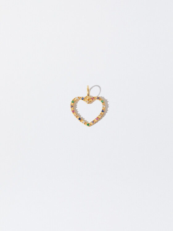 925 Silver Heart Charm, Multicolor, hi-res