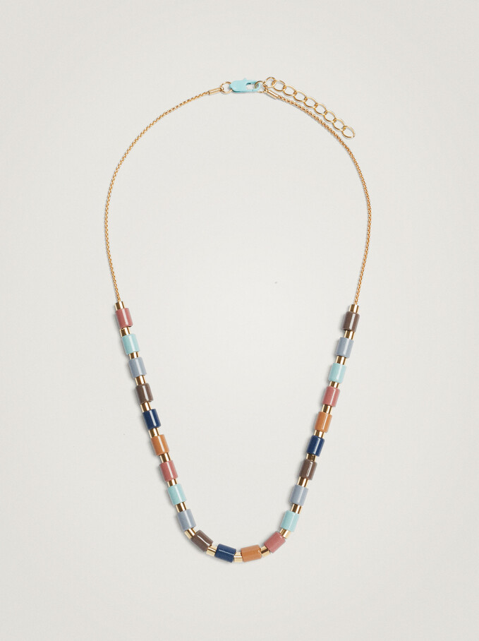 Short Necklace With Multicoloured Beads, Multicolor, hi-res