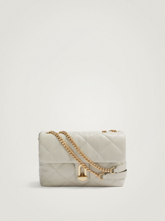 Quilted Shoulder Bag With Chain, Ecru, hi-res