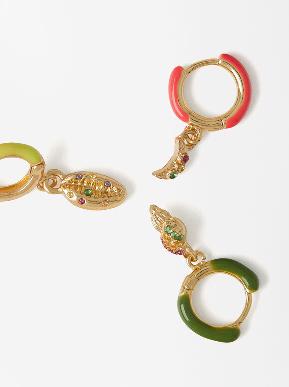 Set Of Hoop Earrings With Enamel, Multicolor, hi-res