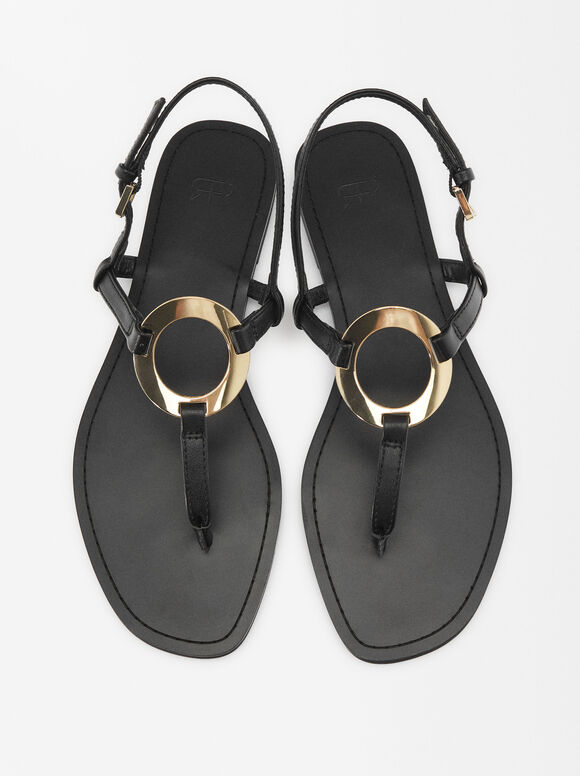 Flat Sandals With Metallic Detail, , hi-res