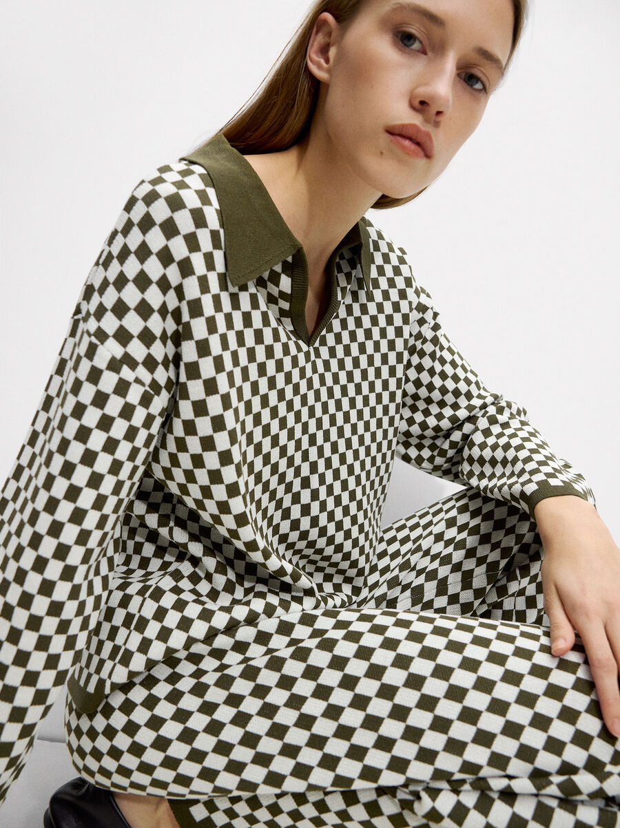 Jacquard-Strickpullover mit Polokragen