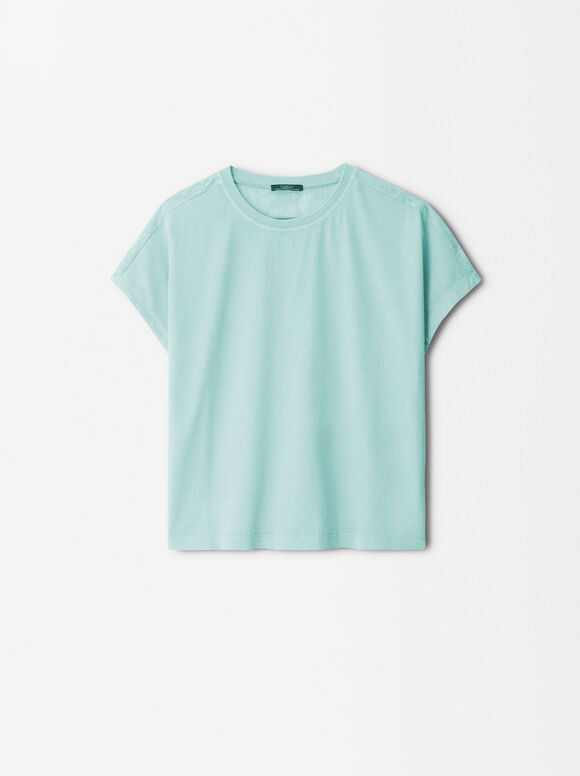 T-Shirt With Embroidery, Green, hi-res