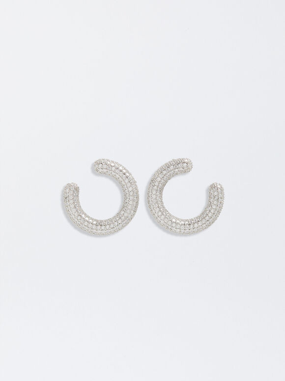 Silver Earrings  With Zirconia, Silver, hi-res