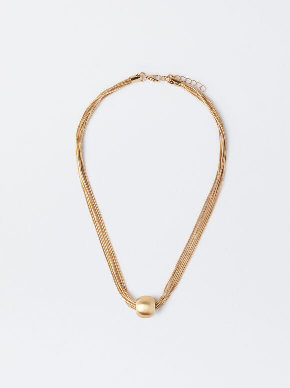 Short Silver Necklace, Golden, hi-res