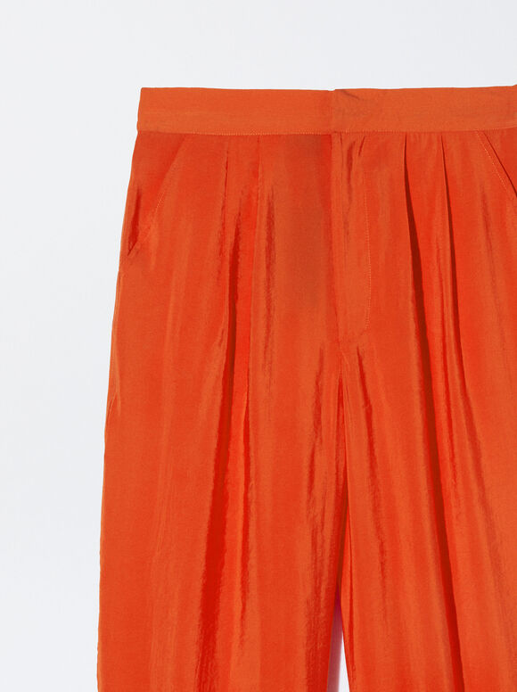 Pantalon Droit À Plis, Orange, hi-res