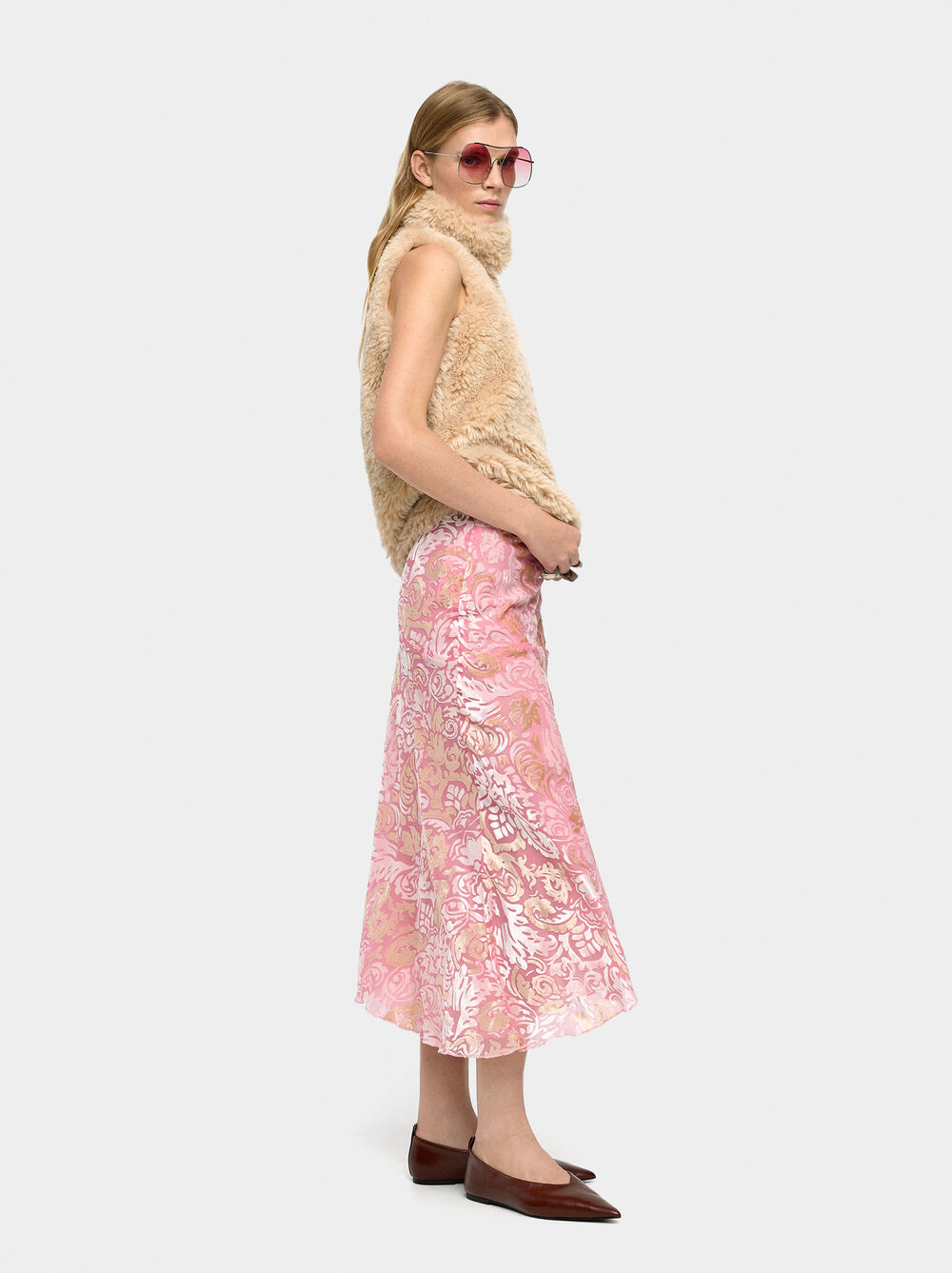 Midi jacquard skirt with leaves