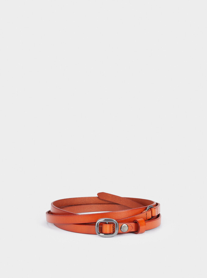 Leather Belt, Brick Red, hi-res