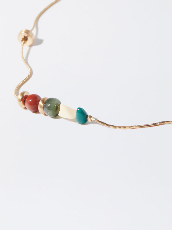 Golden Stone Detail Necklace, Multicolor, hi-res