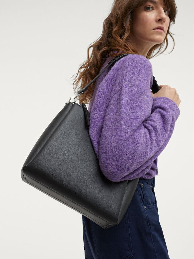 Shoulder Bag With Interwoven Strap, Black, hi-res
