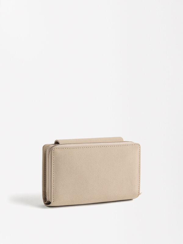 Flap closure wallet with faux leather effect