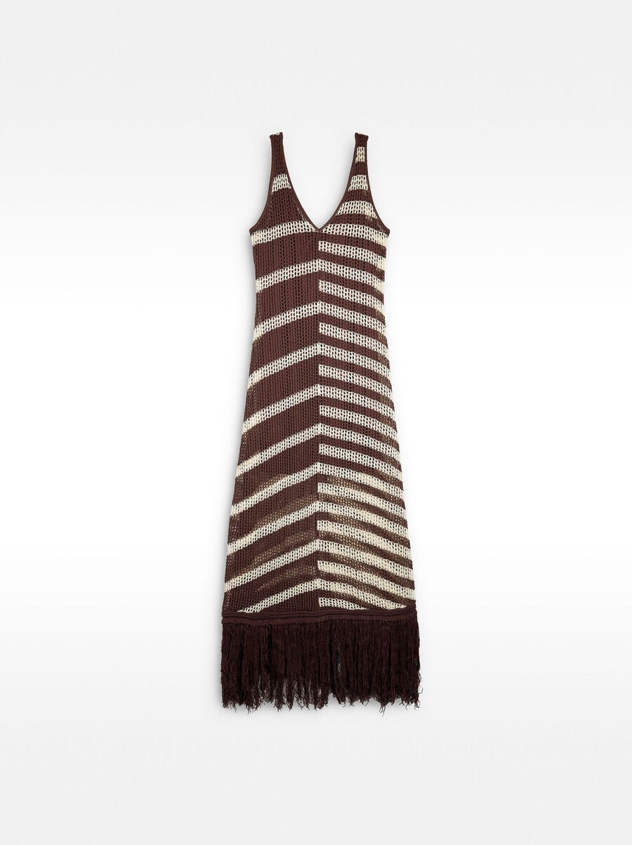 Gestreiftes Strickkleid mit Fransen