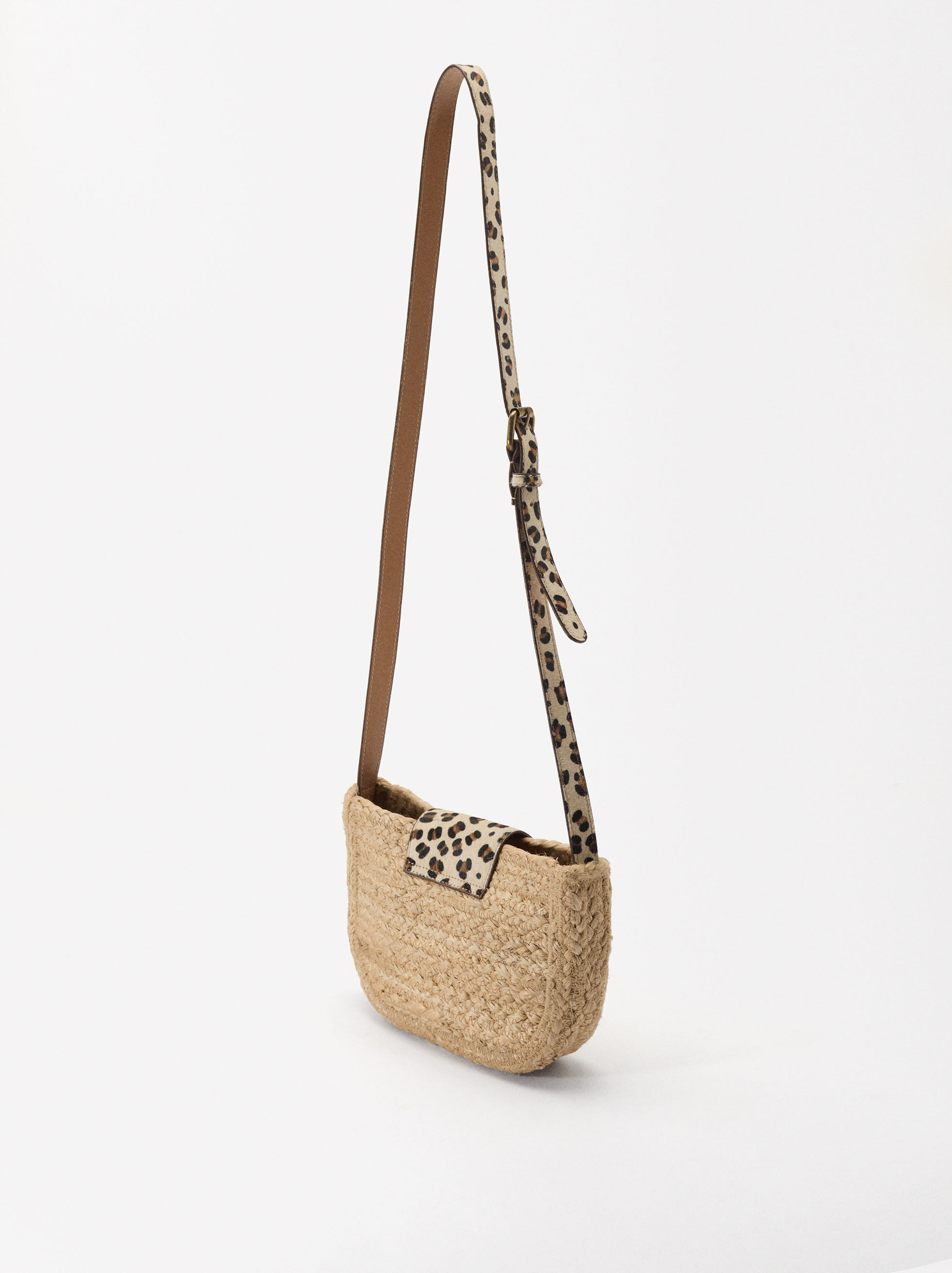 Bolso De Paja Con Bandolera De Piel Natural Parfois