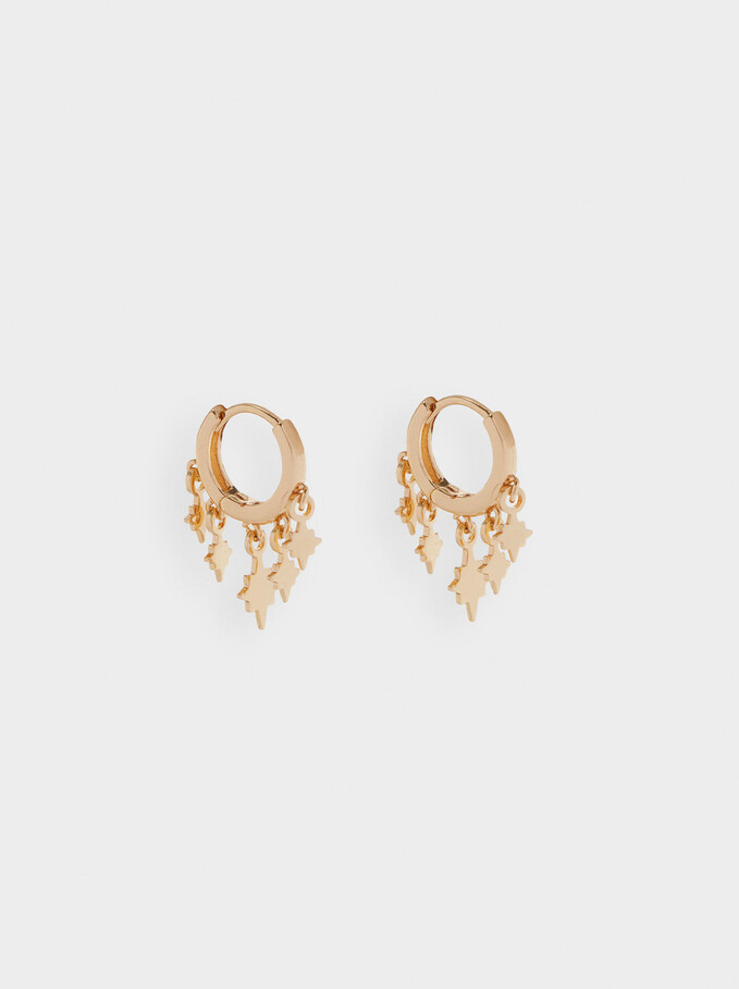 Small Hoop Earrings With Stars, Golden, hi-res