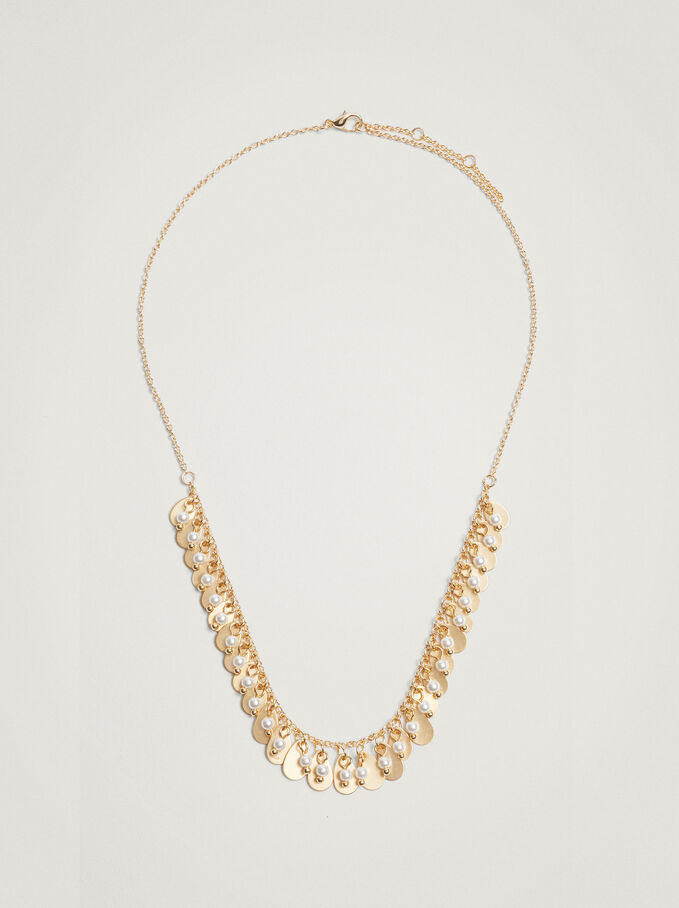 Golden Necklace With Pearls, Golden, hi-res