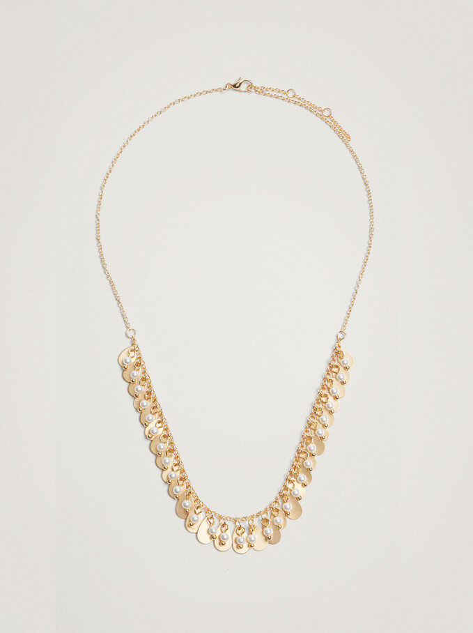 Short Necklace With Stones And Pendants, Golden, hi-res