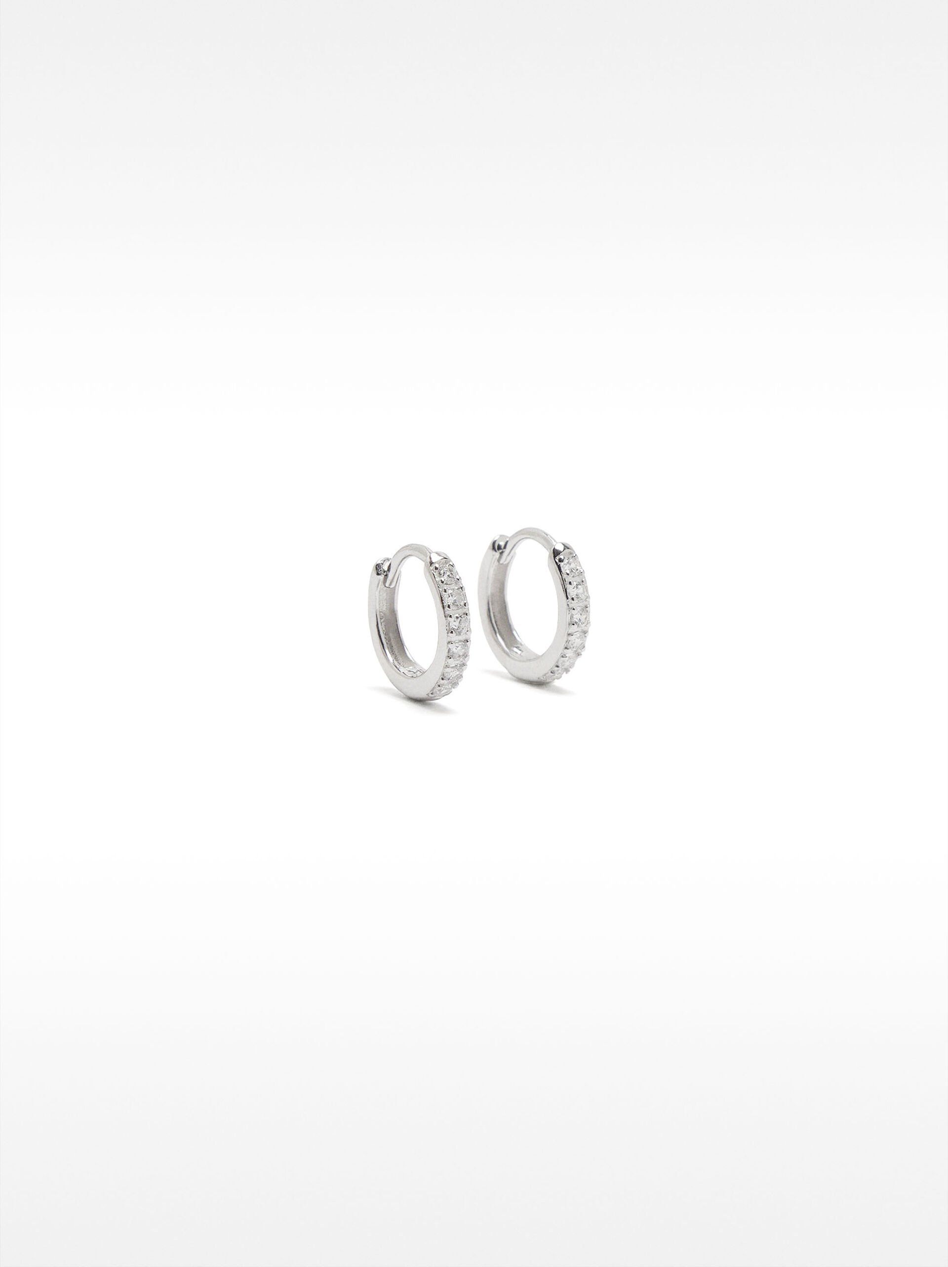 929 SILVER PERSONALISED HOOP EARRINGS WITH ZIRCONIAS image number 0.0