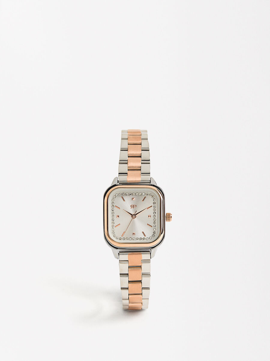 Watch with bicolor stainless steel wristband