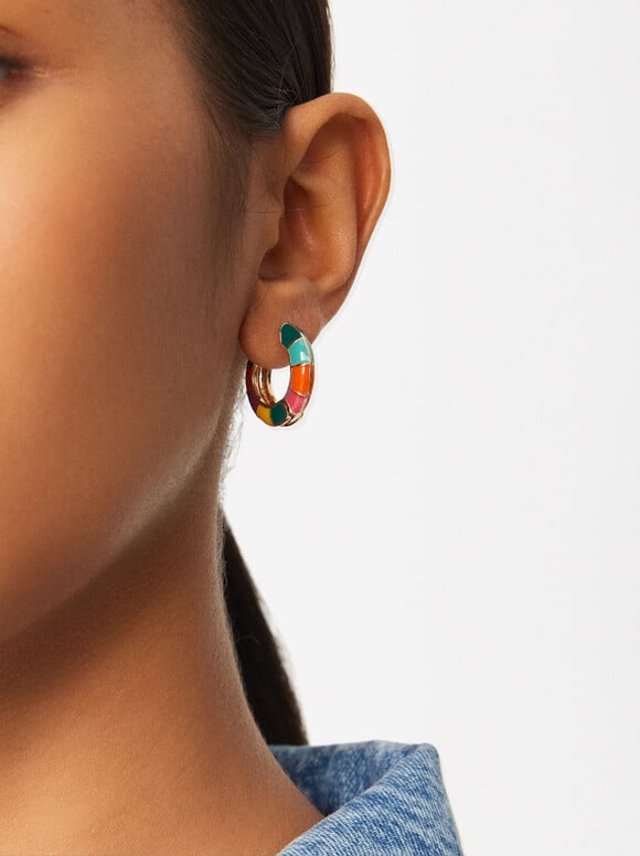 Multicolored Hoop Earrings, Multicolor, hi-res