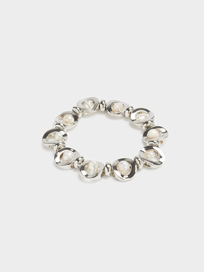 Elastic Bracelet With Pearls, White, hi-res