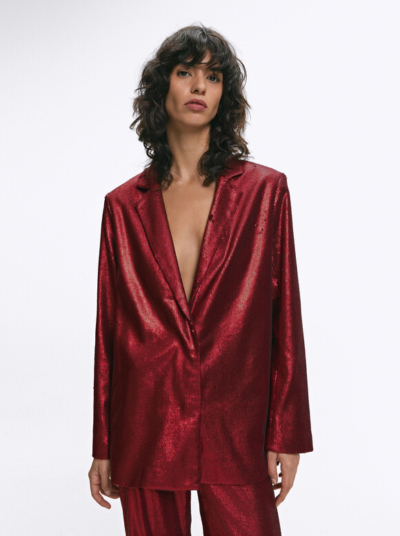 Online Exclusive - Blazer À Paillettes, Rouge, hi-res