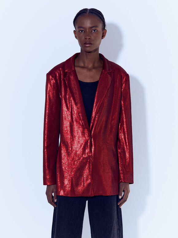 Online Exclusive - Sequin Blazer, Red, hi-res