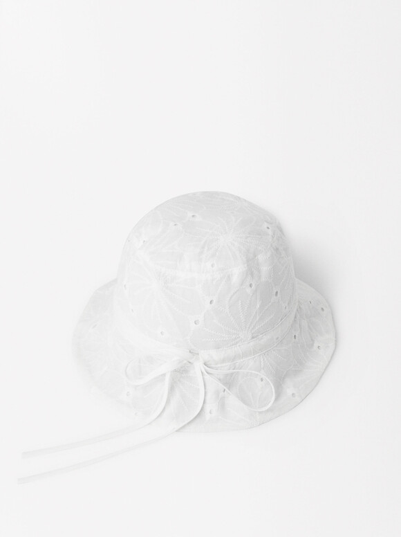 Embroidered Bucket Hat, White, hi-res