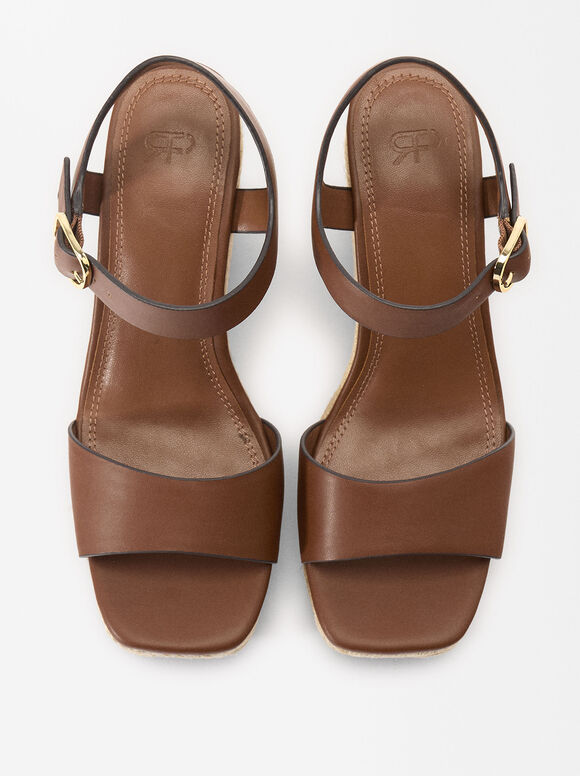 Wedge Sandal With Buckle, Camel, hi-res