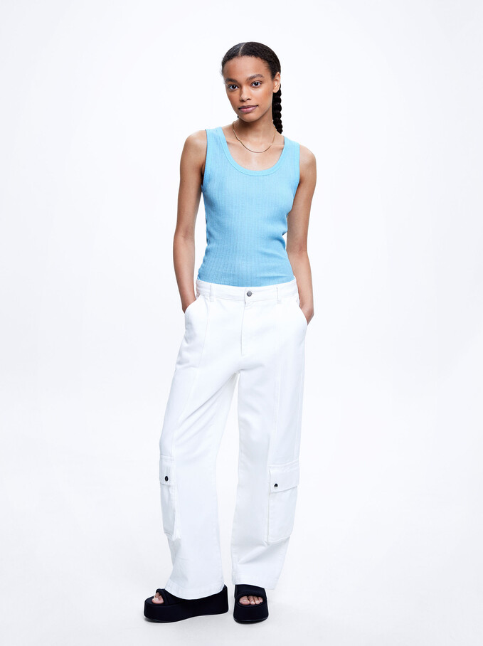 Ribbed Top, Blue, hi-res
