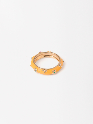 Ring With Flower Zircons, Coral, hi-res