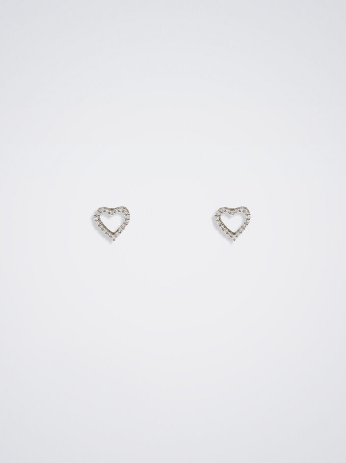 Earrings With Heart And Zirconia, Silver, hi-res