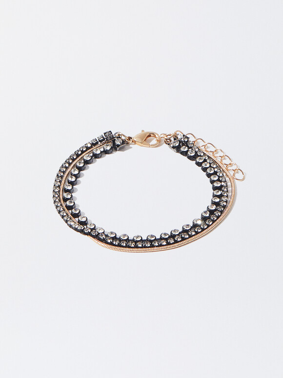 Pulsera Ajustable Con Cristales, Negro, hi-res