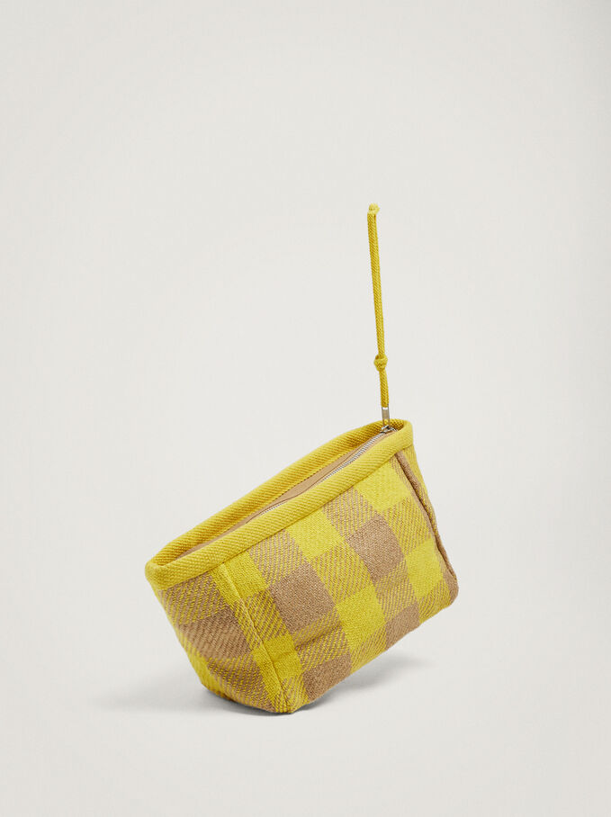 Gingham Cosmetic Purse, Yellow, hi-res