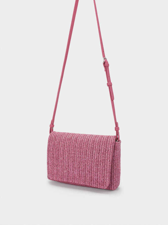 Woven Party Shoulder Bag, Pink, hi-res