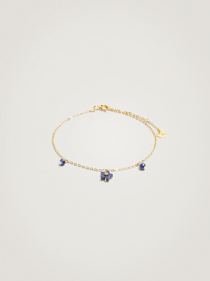 Adjustable 925 Silver Bracelet With Semiprecious Stone, Blue, hi-res