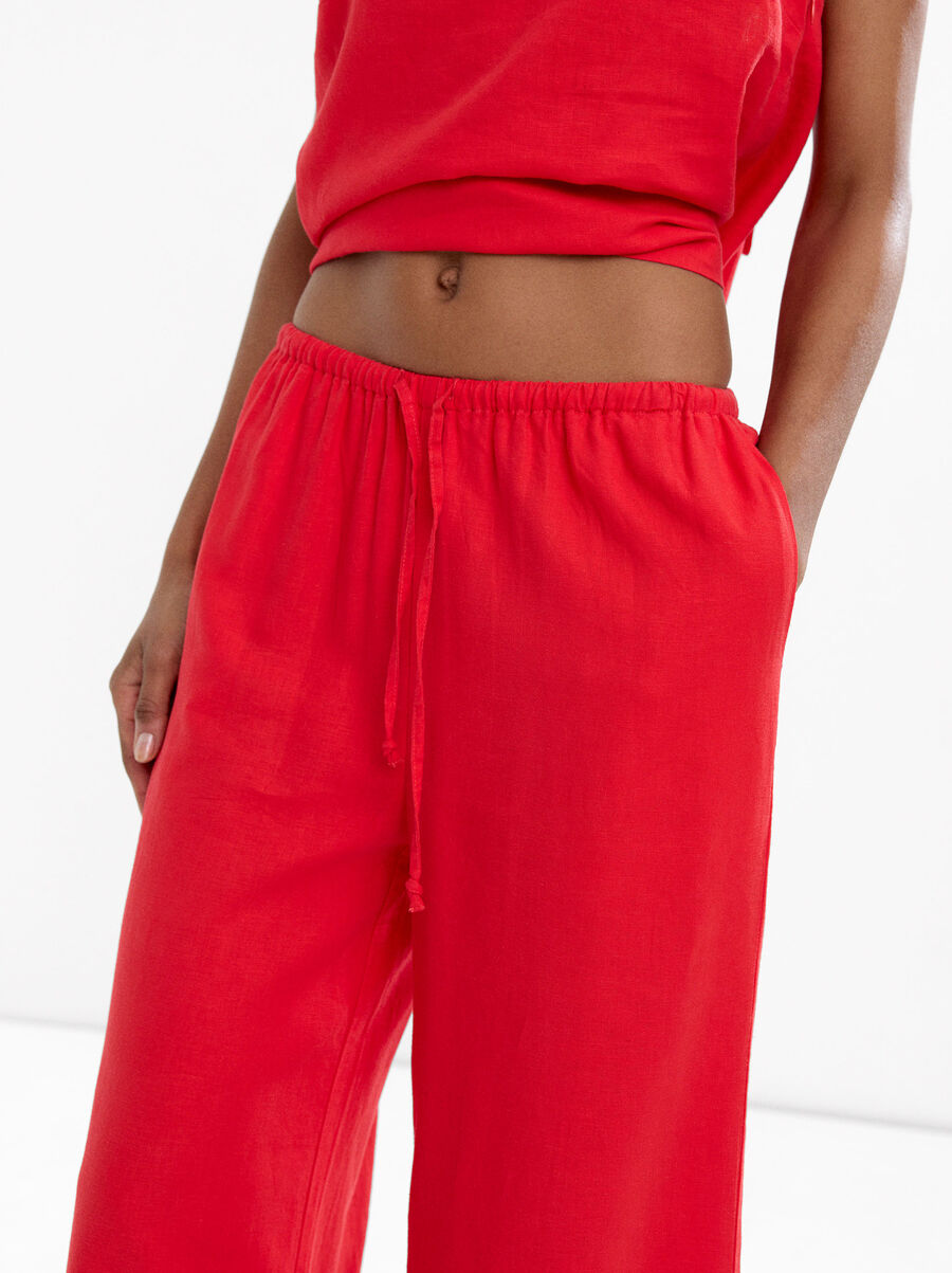 Linen-blend trousers with elastic waistband