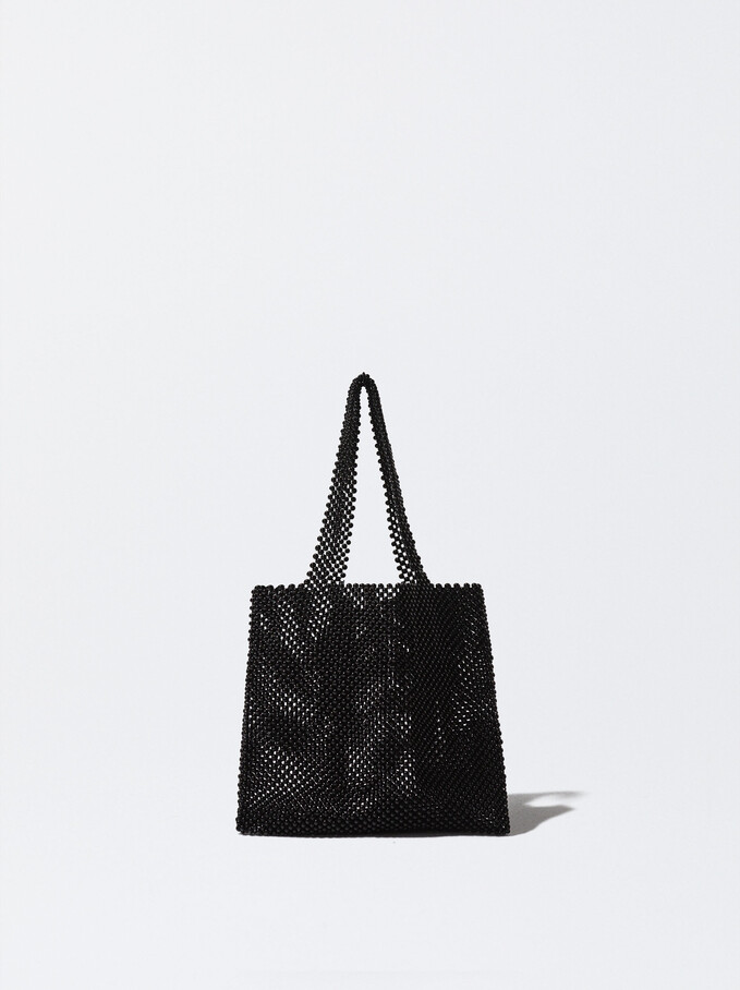 Tote Bag With Beads, Black, hi-res