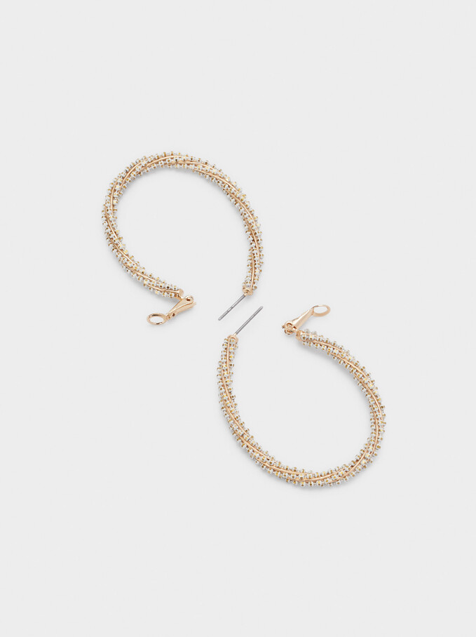 Large Hoop Earrings With Beads, White, hi-res