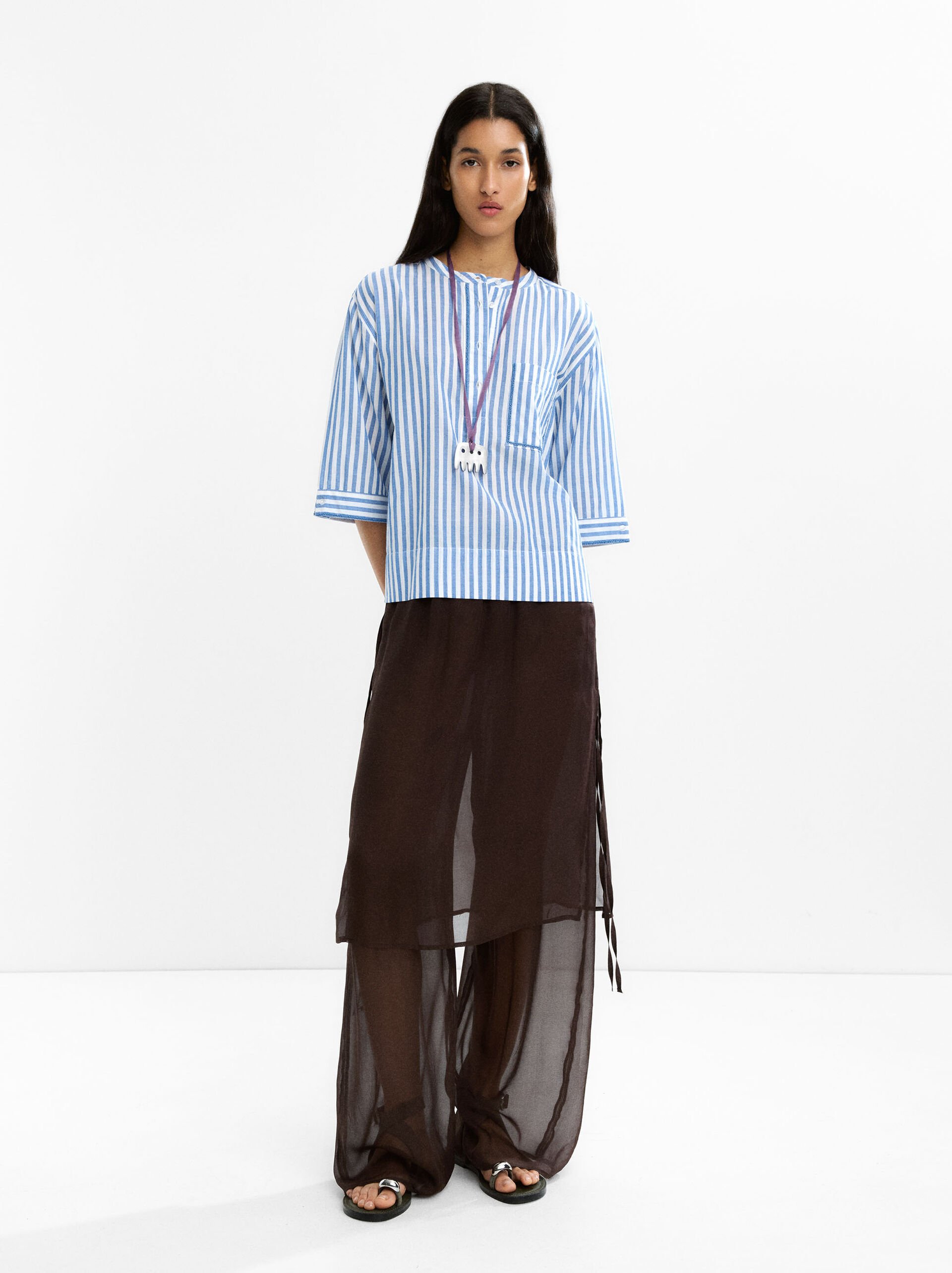 Camicia a righe composta al 100% in cotone image number 1.0