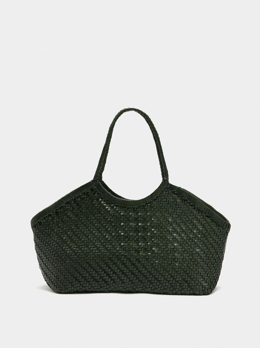 Woven leather shopper bag