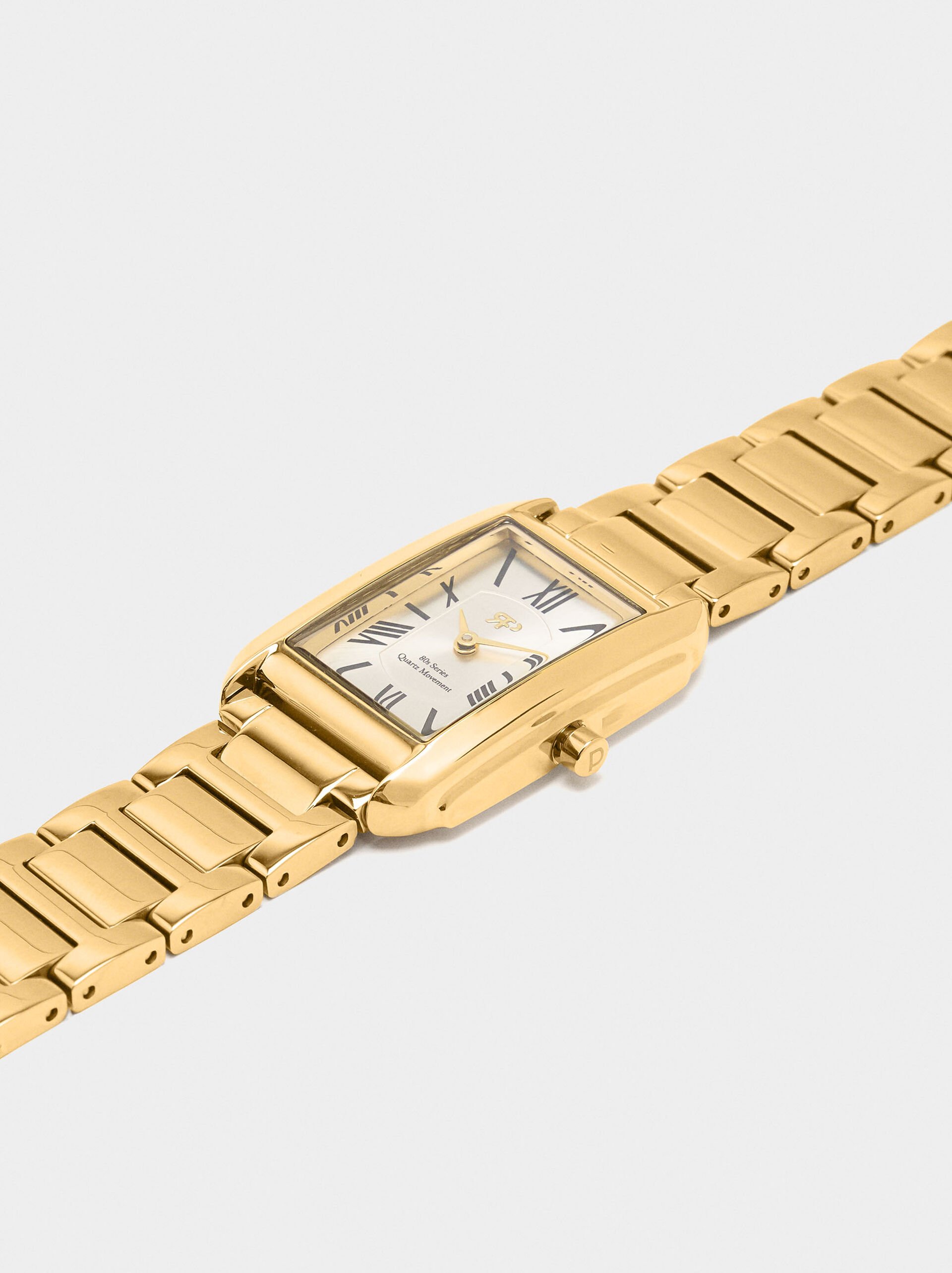 Rectangular watch with stainless steel bracelet image number 1.0
