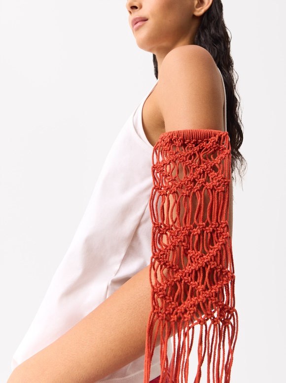 Online Exclusive - Crochet Wooden Bracelet, Orange, hi-res