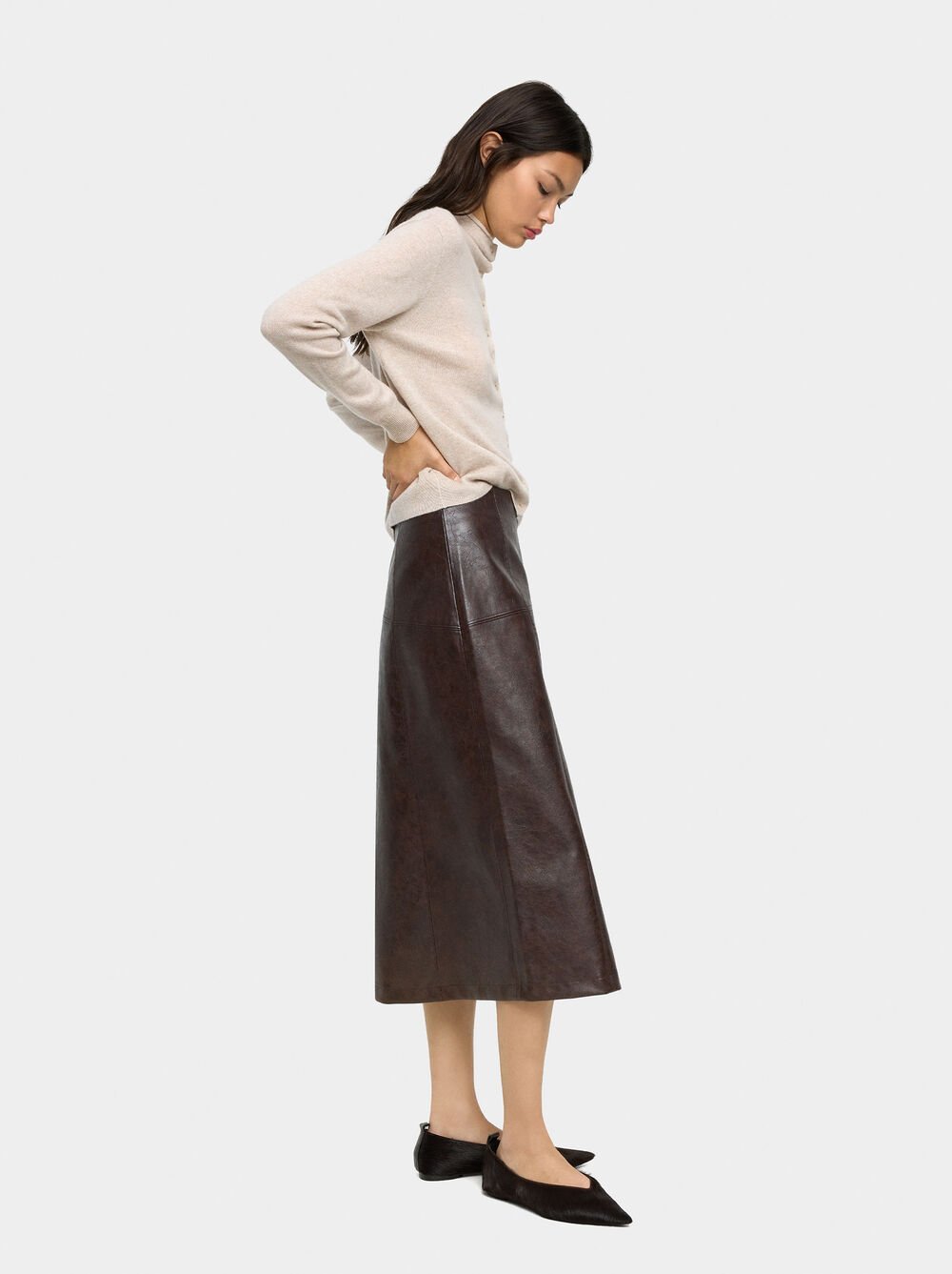 Midi skirt with leather-effect