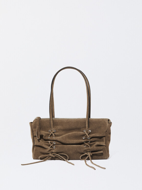 Leather Shoulder Bag, Khaki, hi-res