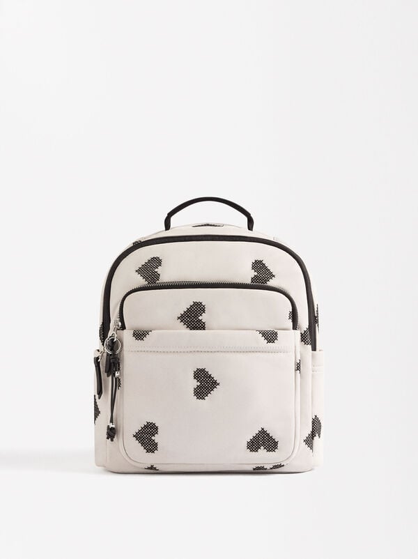 Nylon backpack with hearts embroidery