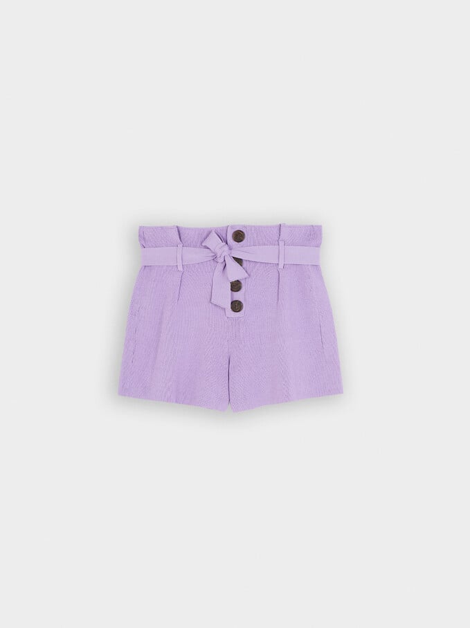 Knit Shorts With Bow And Buttons, Purple, hi-res