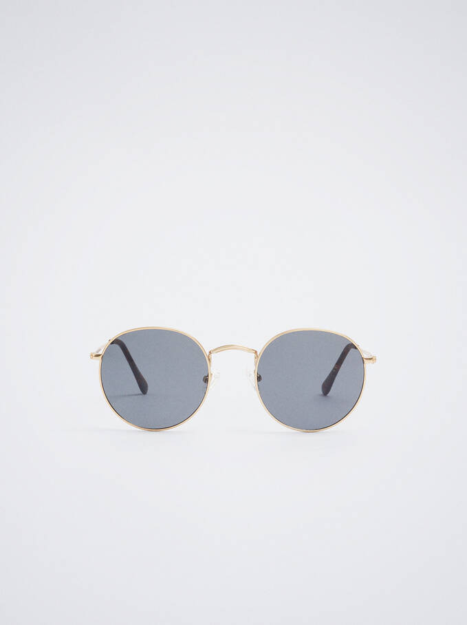 Metalowe Okrągłe Okulary Przeciwsloneczne , Zloty, hi-res